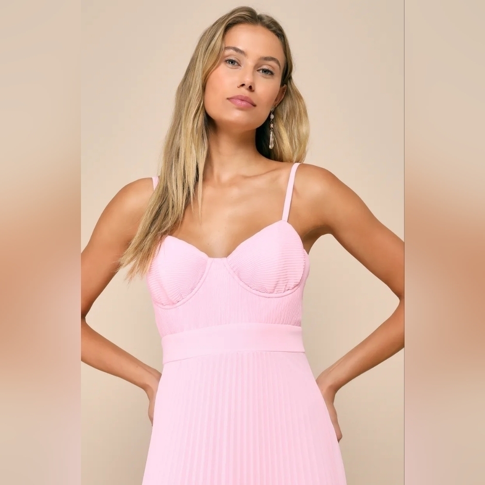 Lulus Certainly Lovely Light Pink Pleated Bustier Maxi Dress Wedding Party Prom - Picture 4 of 8